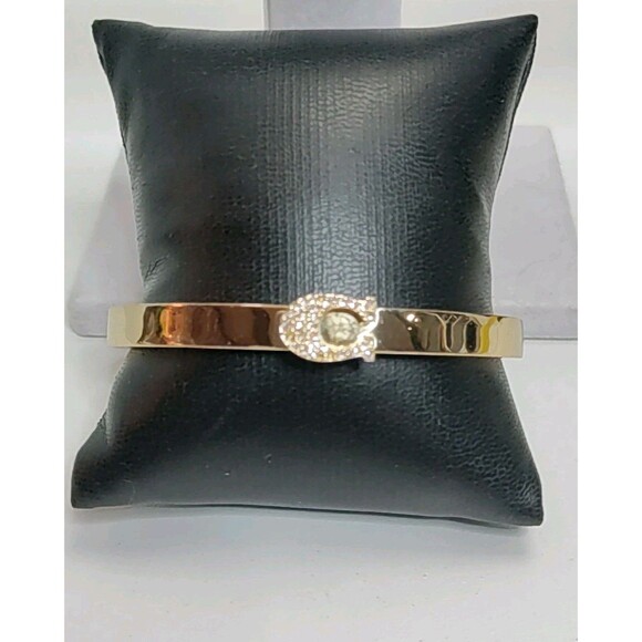 Coach Gold Tone Clamper Bracelet With Pave' Crystal C Size 6.5 - Picture 1 of 5